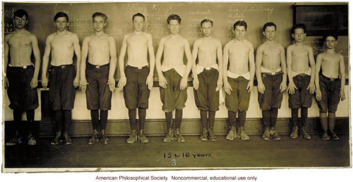 Estudio antropométrico en Baltimore, muchachos 15-16, estructura corporal, 1922. (Imagen: Archivo Eugenesia)